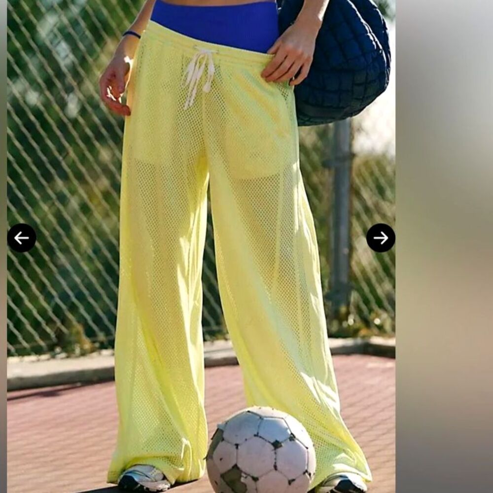 FREE PEOPLE  Overtime Mesh Pants - Sour Citrus